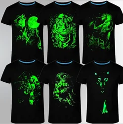 3d Fluorescent T-shirt Men's Punk Glow Fashion Three-dimensional Short-sleeved T-shirt Men's Halloween Fluorescent Shirt