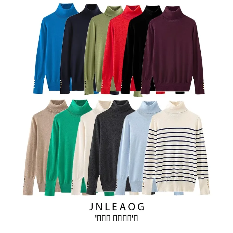 

Модный базовый трикотаж с плоским плетением, женский свободный крой, длинный све, высокий воротник, полиэфирное волокно, осеннее новое поступление, JNLEAOG