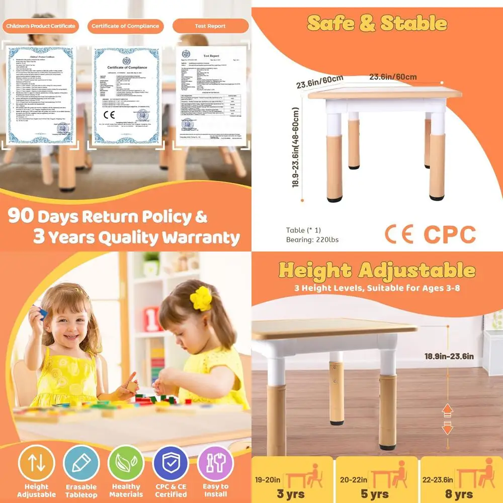 

Детский стол с 3-уровневой регулировкой высоты, подходит для детей от 3 до 8 лет, легко моющийся, для творчества и занятий, для классов, детских садов и дома