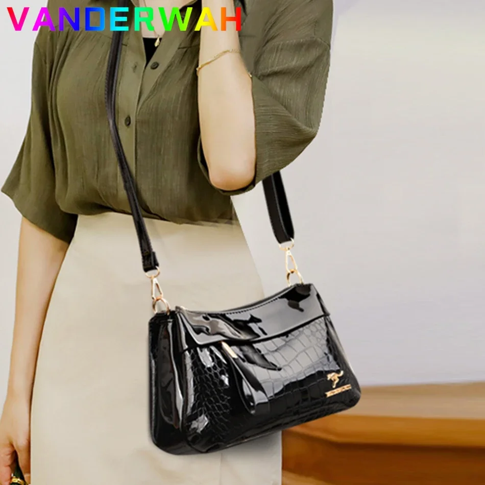 3 Layers Women Shoulder Oblique Bag Sac A Main Vintage Lady Lacquered Leather Handbag High Quality Female Messenger Patent Purse