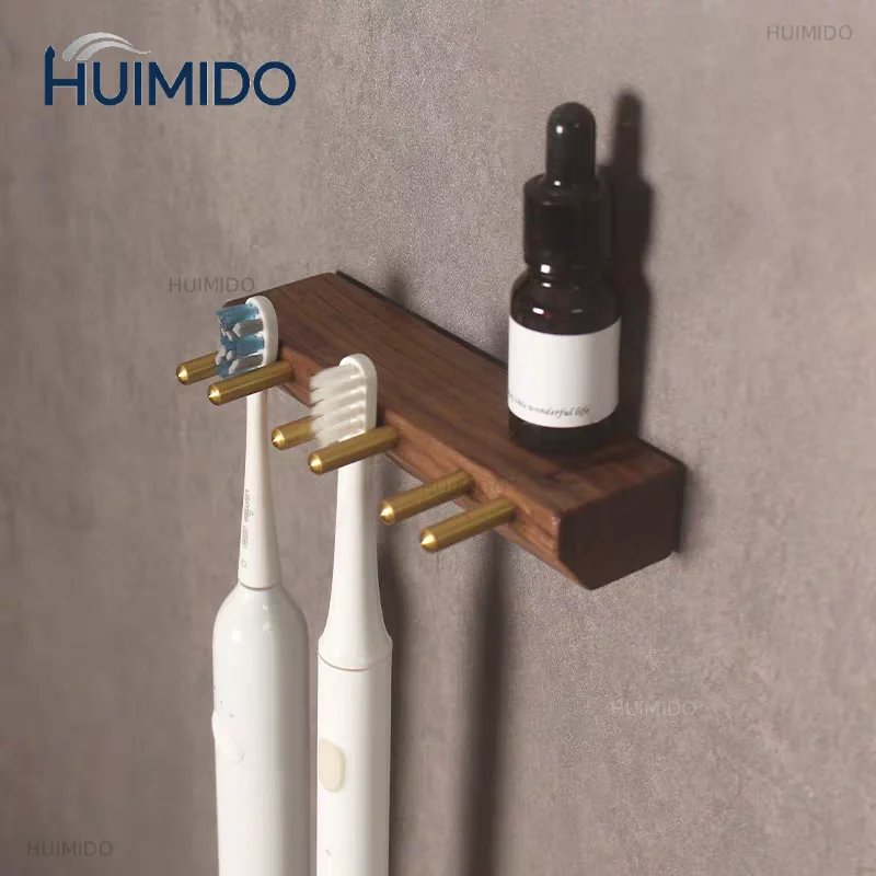 Wood Toothbrush Holder Storage Rack Household Toothbrush Organizer Sticky Wall-mounted Toothpaste Bathroom Accessories Shelf