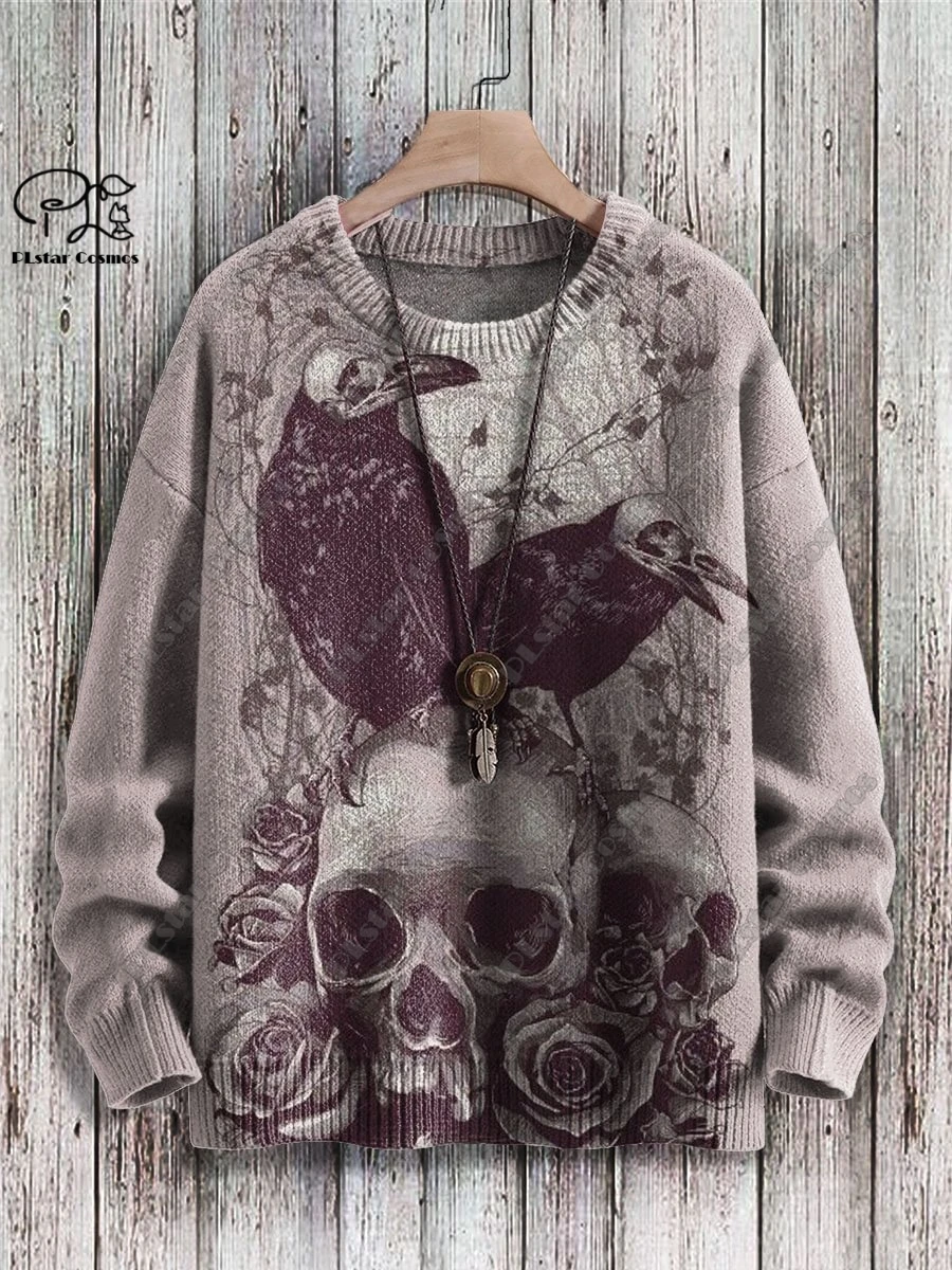 PLstar Cosmos New 3D Printed Horror Series Colorful Skull Pattern Ugly Sweater Winter Street Casual Unisex  K5