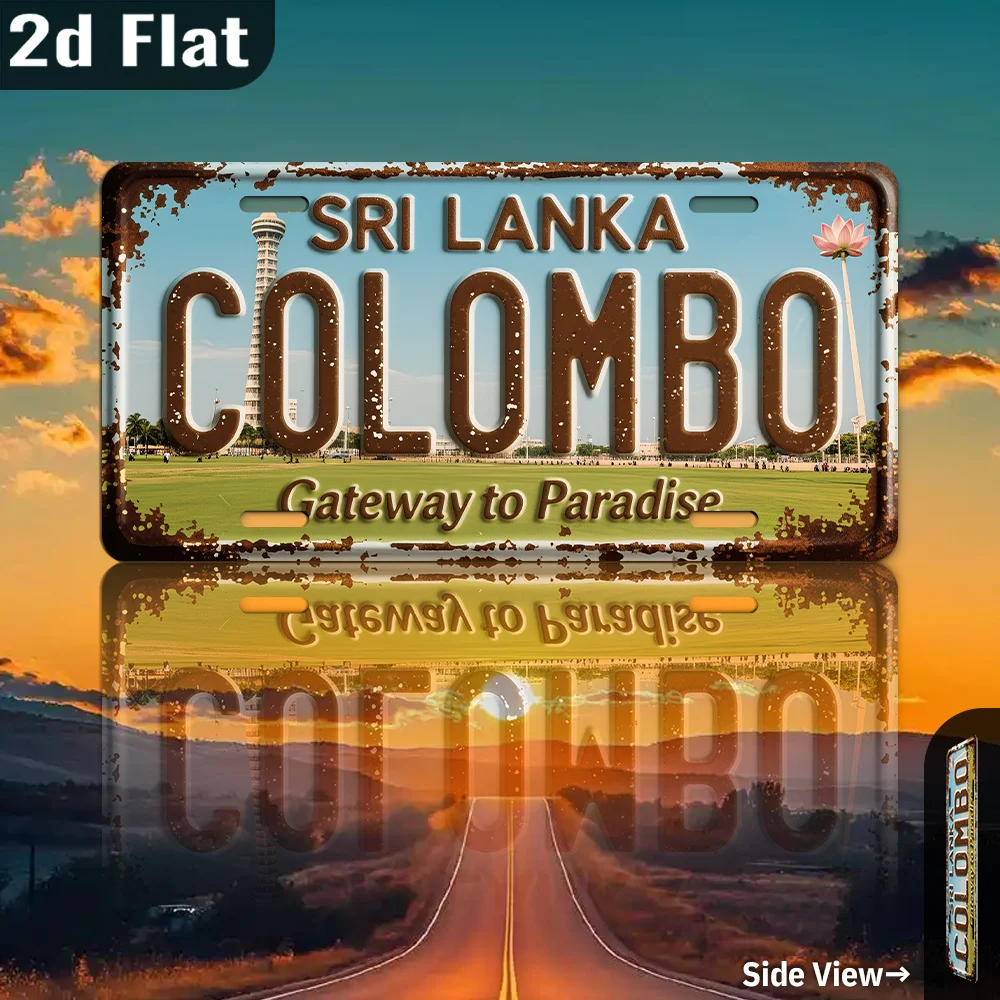 2D Flat, Vintage Sri Lanka License Plate Wall Art - 30.48x15.24cm Retro COLOMBO Metal Sign for home Garage, Porch, Cafe & Bar De