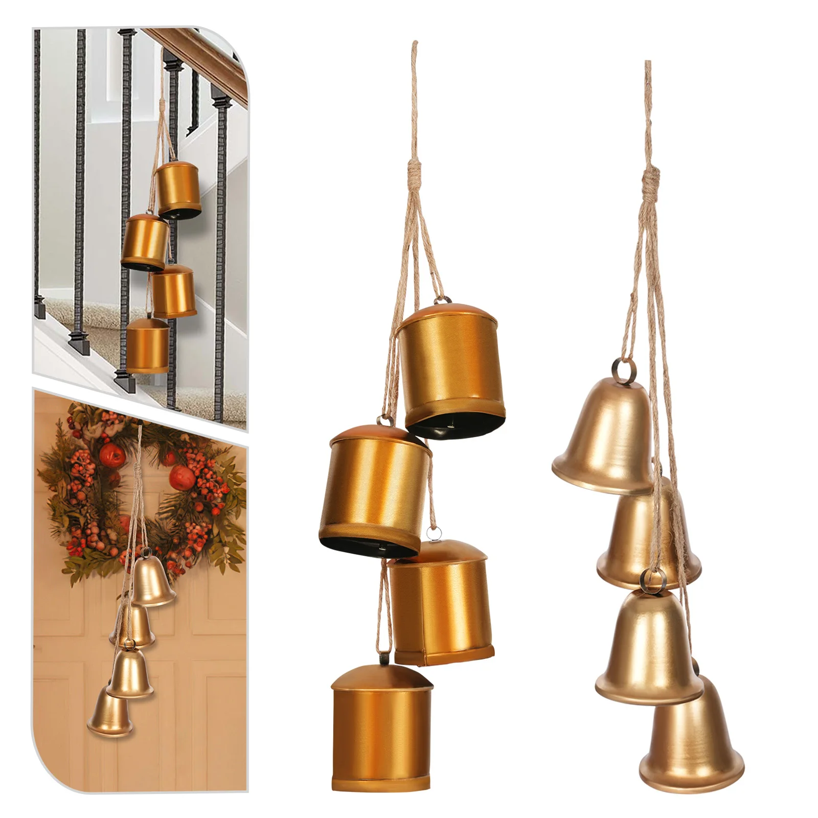 

Christmas Bells Set Of 4 Iron Bells Christmas Wind Chimes Cowbells For Countryside Garden Hanging Metal Bells With Rope Decor