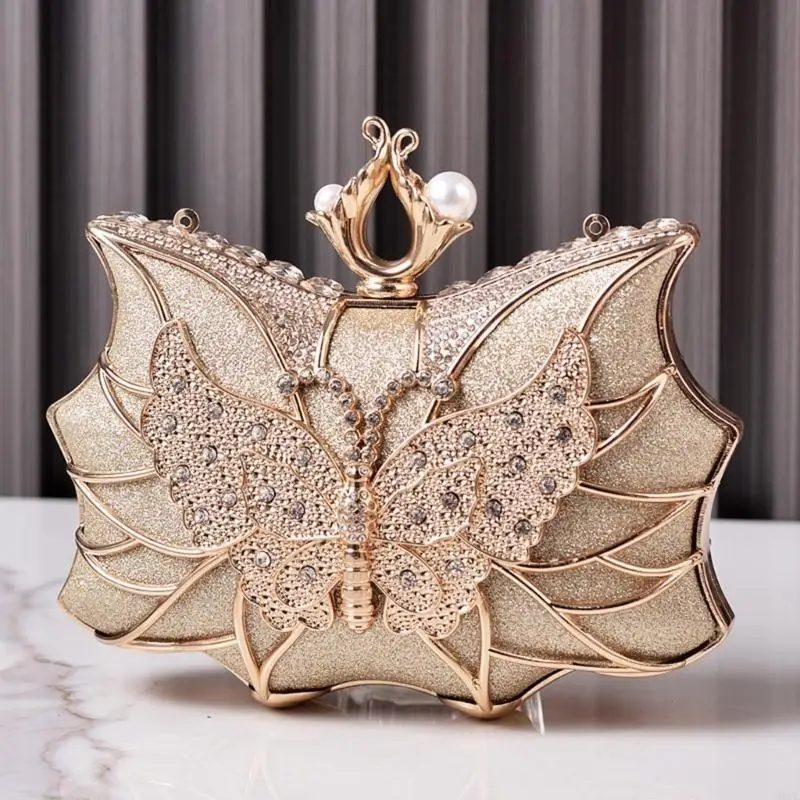 

M6CC Luxurious Butterfly Party Purse Handbag Sparkling Rhinestones Wedding Accessory