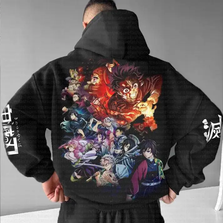 سترة شيطان القاتل 100 قطن للجنسين كبيرة الحجم كيميتسو نو يابا طباعة فضفاضة تناسب الصوف مبطنة ملابس الشارع للرجال والنساء #3