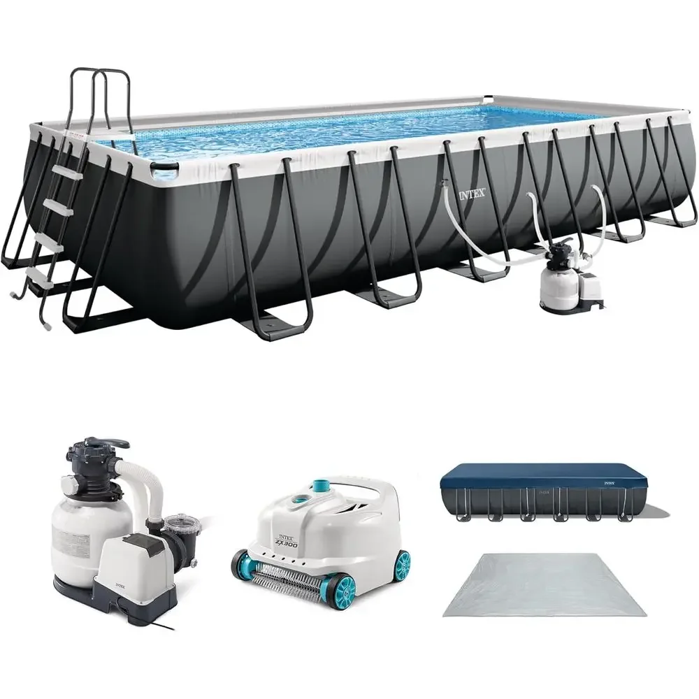 24t x 12t Above Ground Pool Set with Sand Filter Pump and Deluxe Auto Vacuum Cleaner