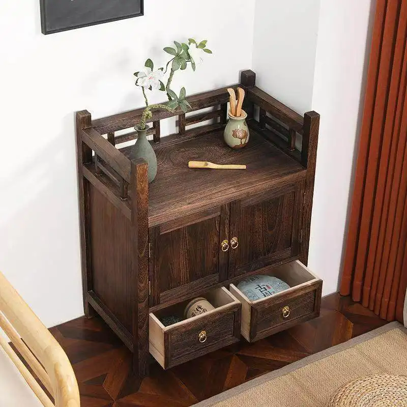HYS dining side cabinet new Chinese solid wood wall tea cabinet tea small retro old living room storage storage