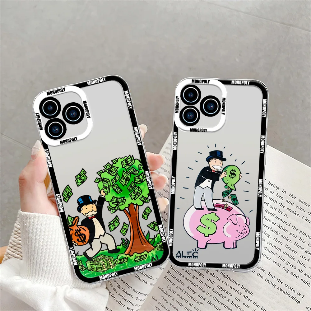 Game D-Dollar M-Monopoly Phone Case for iPhone 12 11 13 14 15 16 Max Pro Plus Transparent Bezel Shell