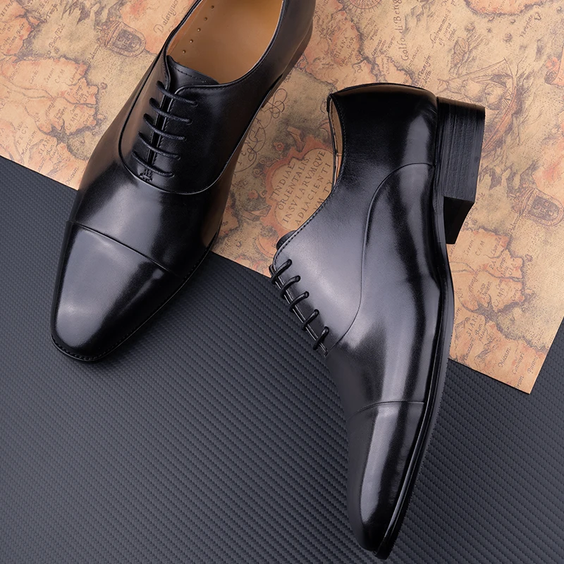 Zapatos de negocios de éxito para hombres, cuero puro, elegante, Oxford de alto grado, Natural, hecho a mano, vestido Formal, traje de fiesta de