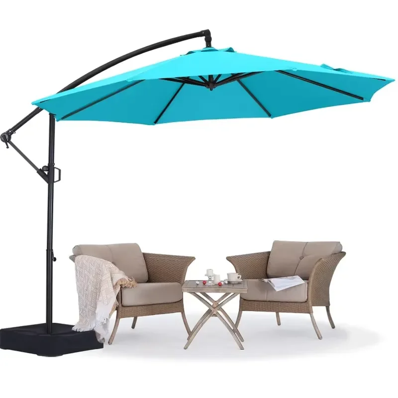 Large Cantilever Patio Umbrella Offset Design with Rotating Base and Tilt Function Customizable Colors for Outdoor Garden
