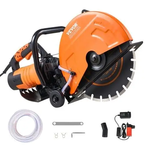 14'' Electric Concrete Saw 3200W - Wet/Dry Cutter with 5 Depths, Water Line, Pump & Blade for stone , Brick & Concrete