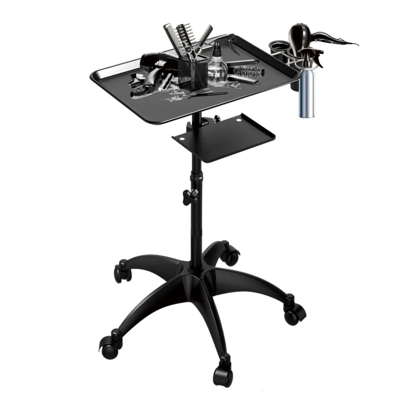 Height Adjustable Mobile Salon Tool Rack Double Layer Aluminum Storage Tray For Hairdressing And Beauty Salon Use