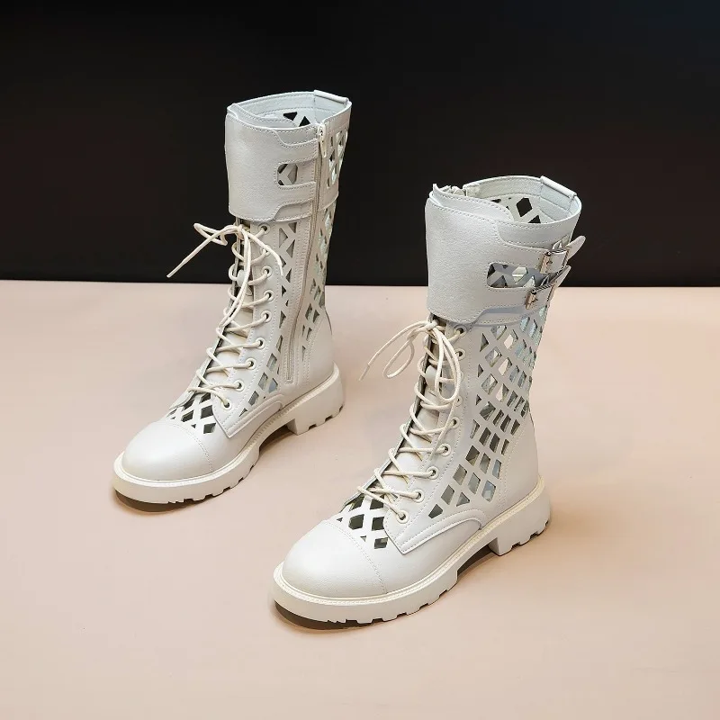 Botas de Verano 2026 para Mujer, Diseño Calado, Plataforma, Media Pantorrilla, Botas de Lujo de Diseñador, Botas Mujer