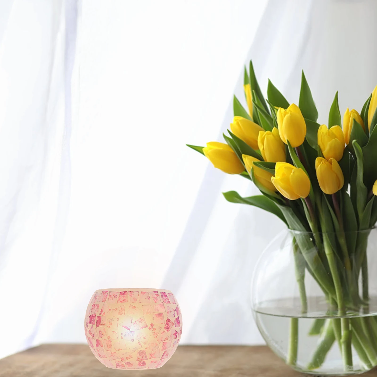 

Glass Candleholder Mosaic Design Stylish Living Room Kitchen Decoration Romantic Dinner Candlestick Stand