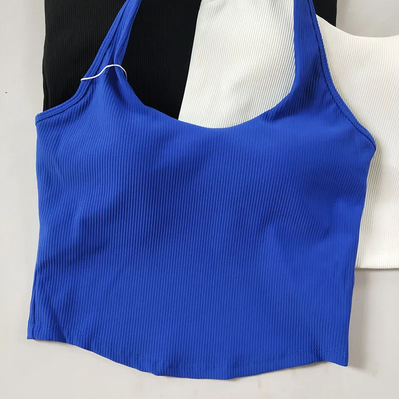 Women's Sexy Halter Sports Bra - Fixed Cup Seamless, Quick Dry Shockproof, Yoga Gym Workout Tank Top