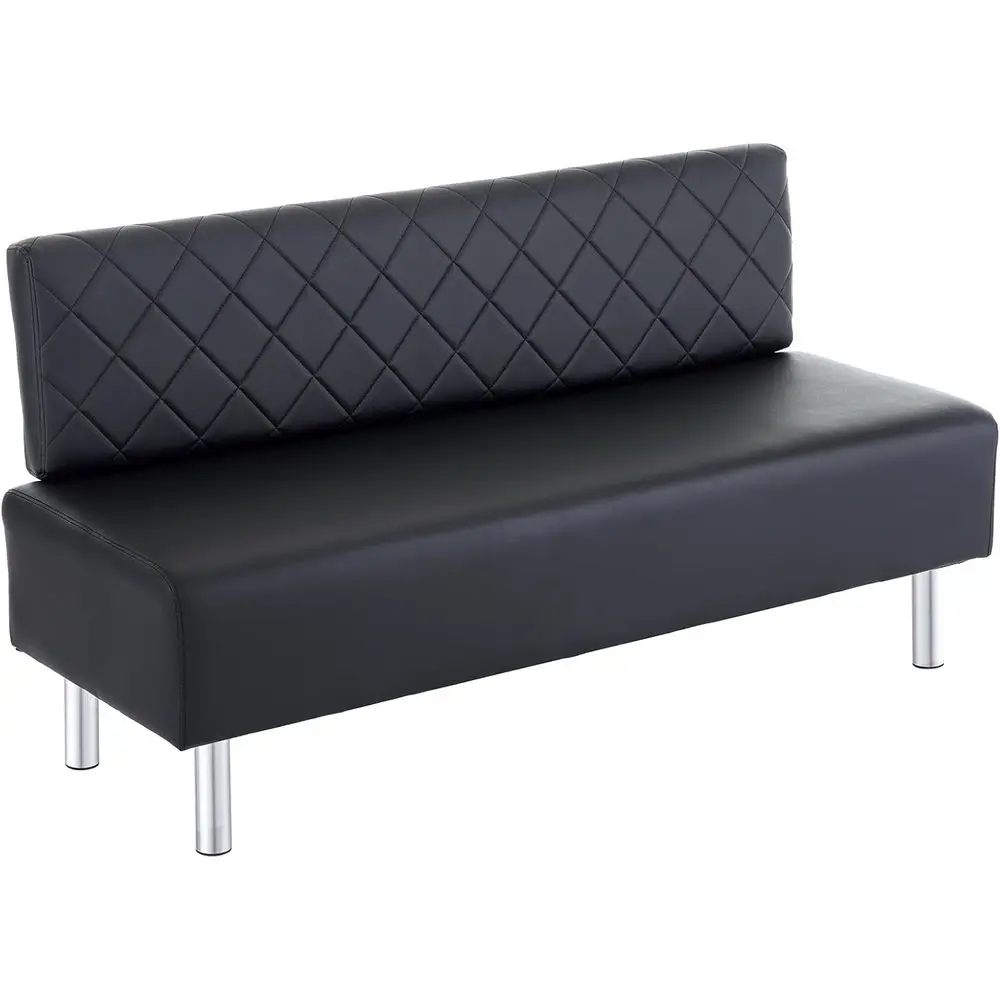 

Contemporary Waiting Room Bench with Backrest, 58.6 Office Upholstered Seating for Lobby, Beauty Salon, or Conference Rooms, Bla
