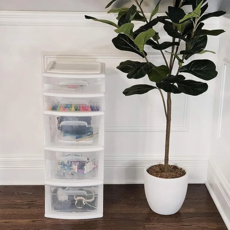 5-Tier Clear Plastic Storage Organizer, White Frame