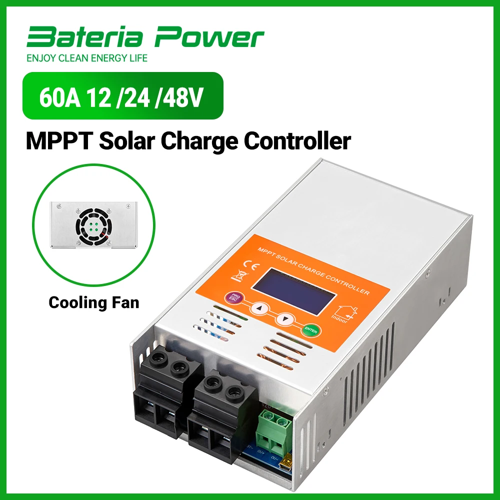

Bateria Power 60A MPPT Solar Charge Controller 12V/24V/48V Solar Regulator with LCD Display & Cooling Fan For Lithium Battery