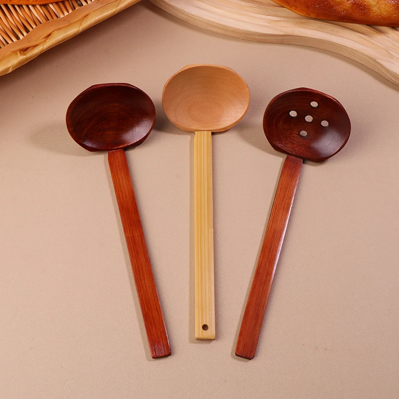 Japanese Style Wooden Long-Handled Soup Spoon Lamian Noodles Spoon Hot Pot Strainer Household Kitchen Cooking Accessories