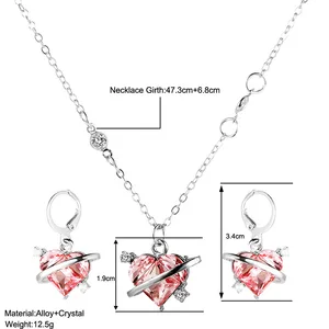 Pink -Heart Anhängerkette für Frauen, heller Zirkonohrring, romantische Party, Hochzeitsschmucksets, Mode 10 Hauptdelegverkäufe stiegen - №7