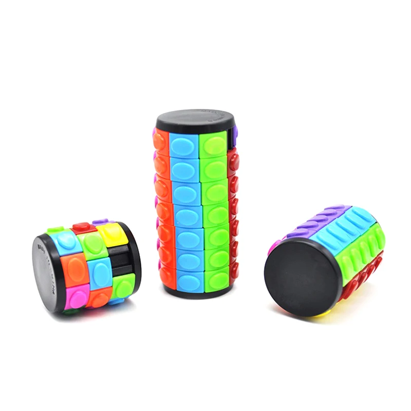 Divertente cubo magico con sensore scorrevole colorato da 1 pezzo, puzzle con cilindro 3D, giocattolo agitatore per stimolazione mentale e gioco di logica