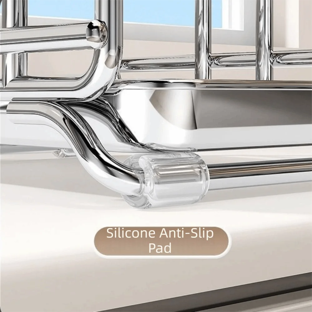 Stainless Steel Multi-layer Pot Lid Rack Anti-slip Stable Pot Lid Storage Rack Rustproof with Drainage Tray