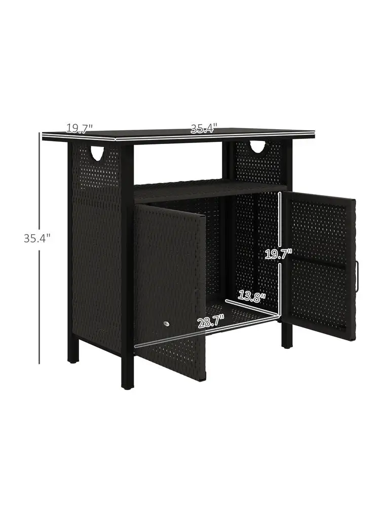 Outsunny Outdoor Pool Towel Storage Cabinet Organizer, Outdoor Bar Table with Shelf and Cabinet, Pool Towel Holder Pool Valet with Weather-Resistant PE Rattan and Steel Frame, Espresso