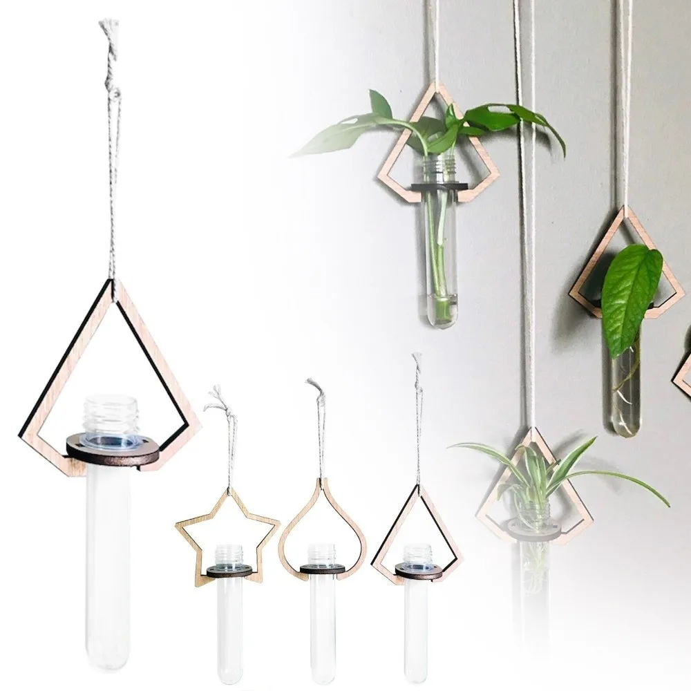 Wooden Hydroponic Planter Shelf Home Ornaments Retro Wall Mounted Planter Geometric Star Wall