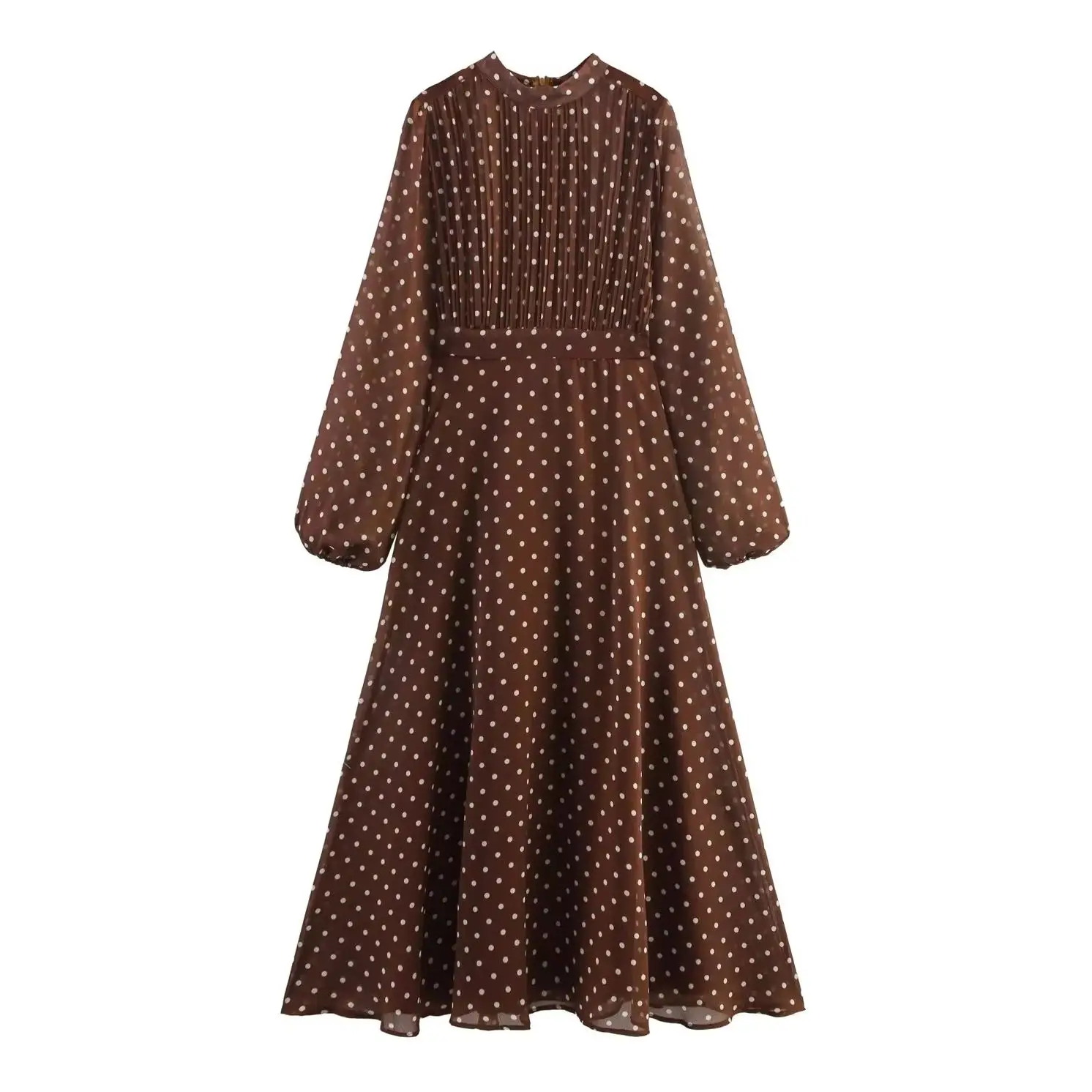 

KONDALA шикарное элегантное винтажное женское свободное платье в горошек 2025 года, модное длинное платье на молнии с драпировкой и пышными рукавами, вечерние женские повседневные платья