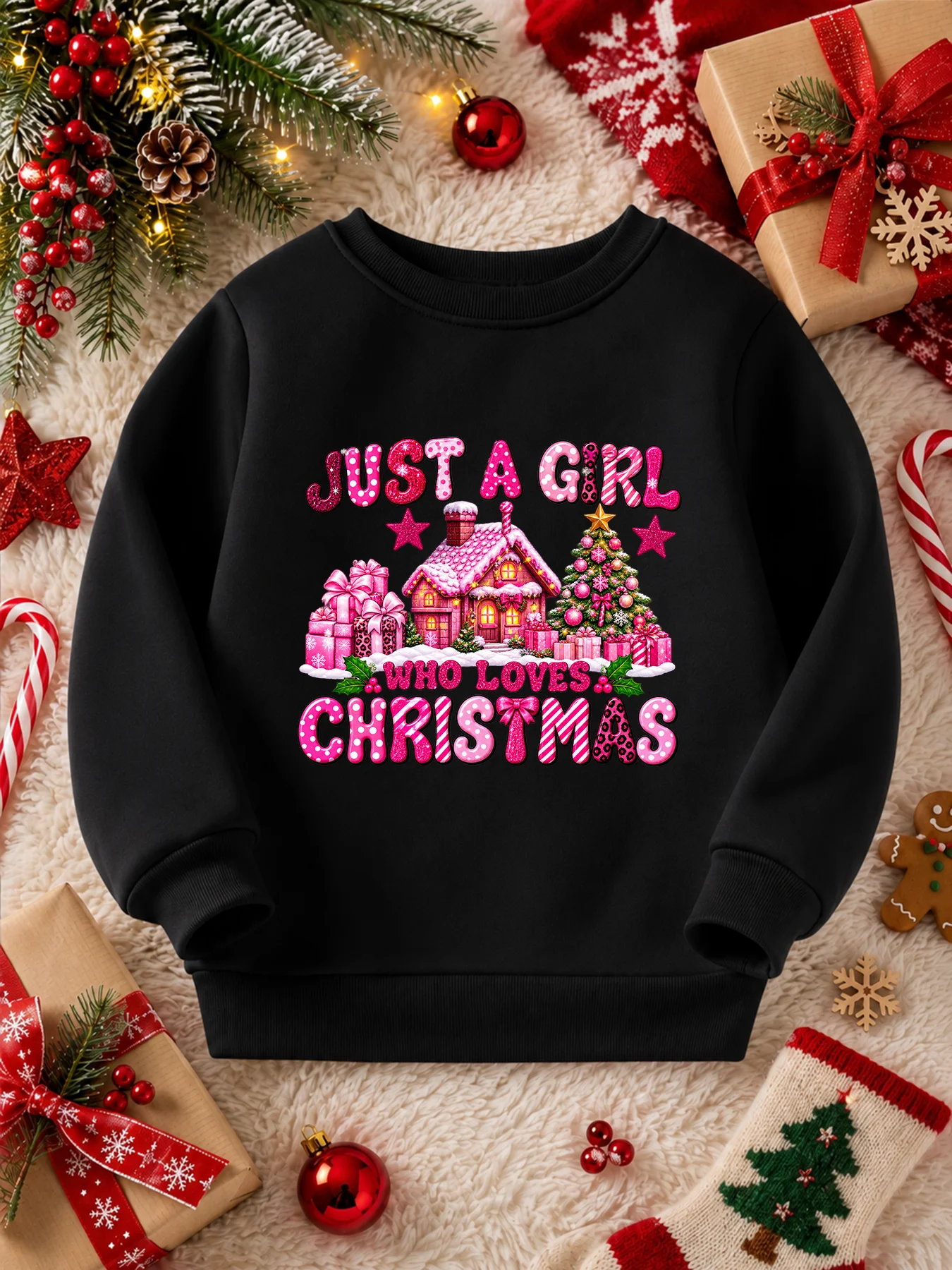 Joy To The World Christmas Themed Girls Sweatshirt, Nativity Pattern Kids Crew Neck Long Sleeve Pullover Top