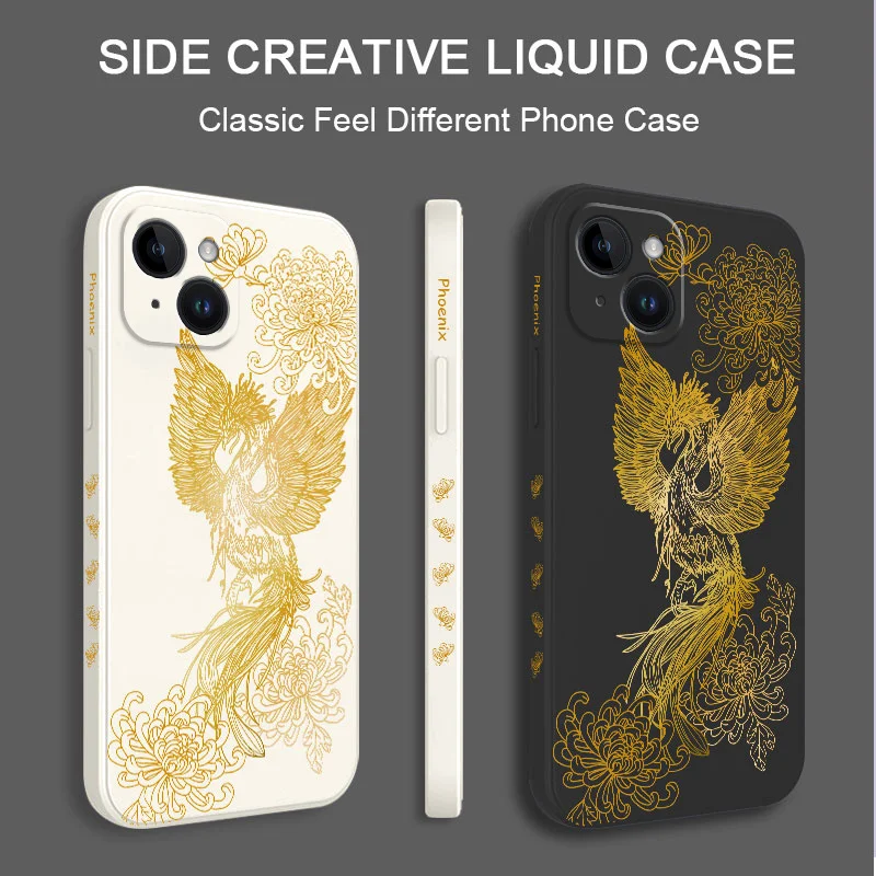 Phoenix Pattern Phone Case For iPhone 16 15 14 13 12 11 X XR XS Plus Pro Max Mini Silicone Cover