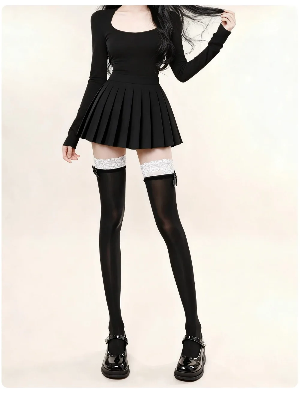 8D Ultra Sheer schwarze oberschenkelhohe Strümpfe mit Schleife, transparente Nylonstrümpfe für Damen, elegante Socken für den täglichen Gebrauch, Party, Cosplay, JK, Lolita – Detail 34
