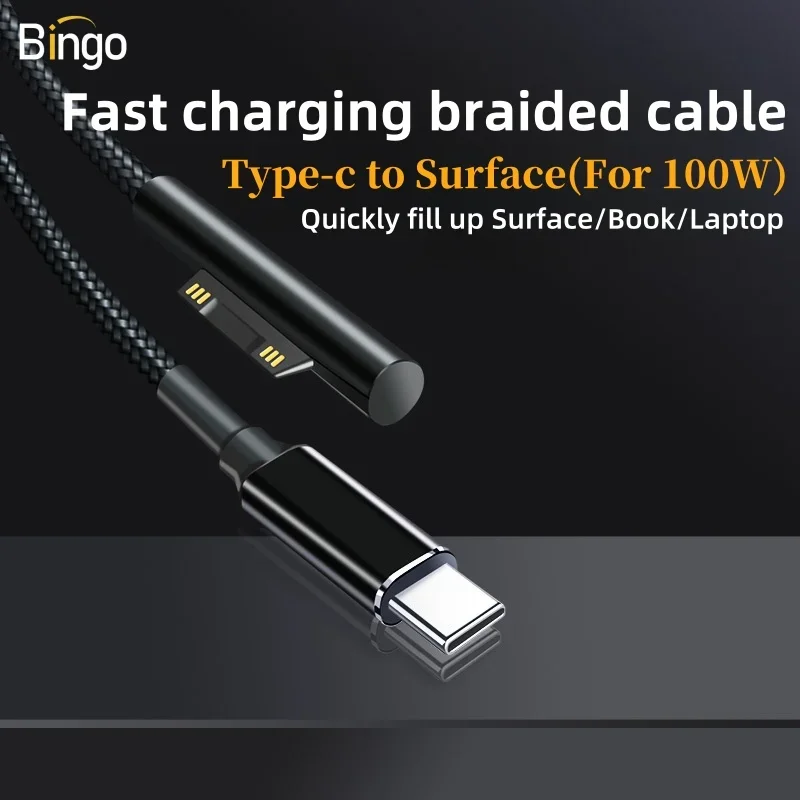 

Microsoft Surface Fast Charging Braided Cable, Type-C to Surface (for 100W ) , Fill Fast, Surface Pro / Book / Laptop