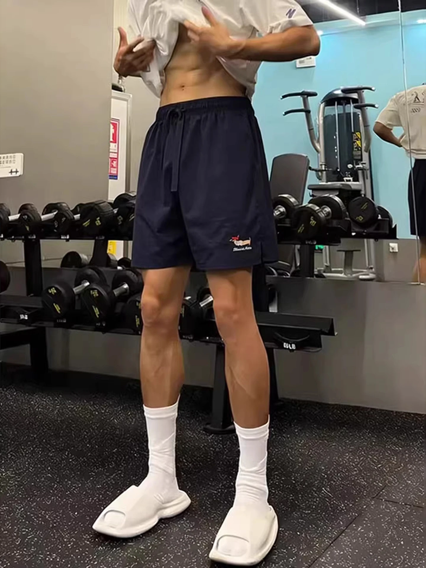 

Tibetan Blue Sausage Dog Embroidered orts Men's Summer Qui Dry Sports Training Pants Fitn Gym Workout Four-Quarter Pants