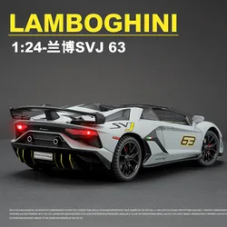 1:24 Lamborghini SVJ 63 Alloy Racing Car Model Diecast Metal Toy Sports Car Model Sound and Light Simulation Kids Gift A551