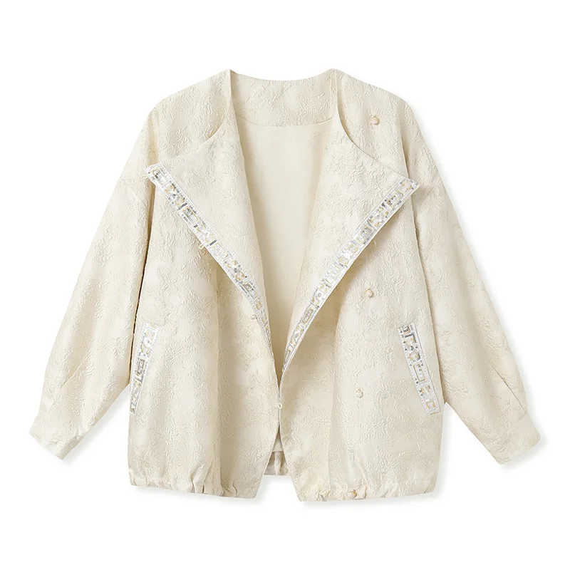 Retro Style Spring Autumn Gold Woven Jacquard Sequined Cardigan Jacket Gold-trimmed Chinese Style Baseball Uniform （2colors）