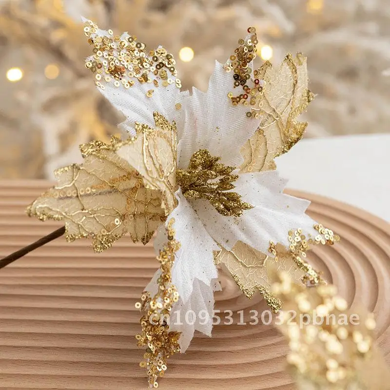 

Christmas Flower Golden Simulation Christmas Flower Christmas Tree Decorative Flower 20cm Sequin Flannel Christmas Flower