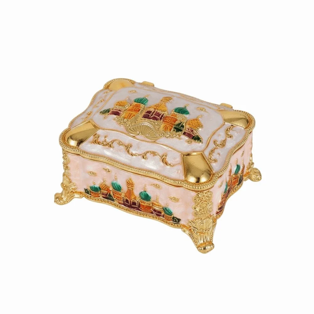 Mini Portable Jewelry Storage Box Enamel Alloy Embossed Castle Ring Storage Jar Retro Creative European-style Dresser Display