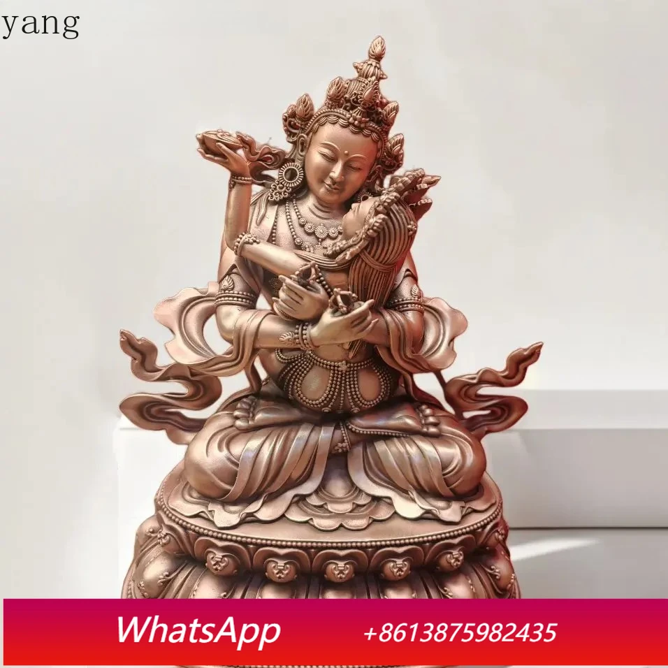 

23cm Red copper Carve Vajrasattva Yabyum statue Vajrasattva mahasattva with Consort sculpture Vajradhara