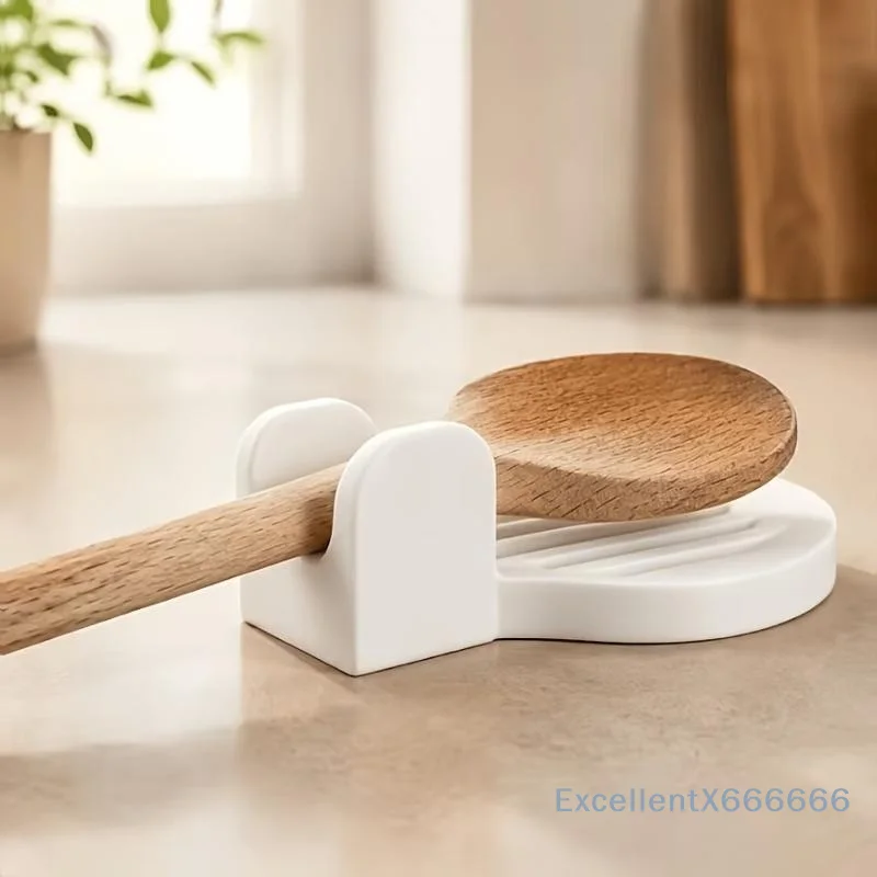White Minimalist Draining Spoon Holder Heat Resistant Non Slip Kitchen Countertop Spatula Ladle Storage Rack