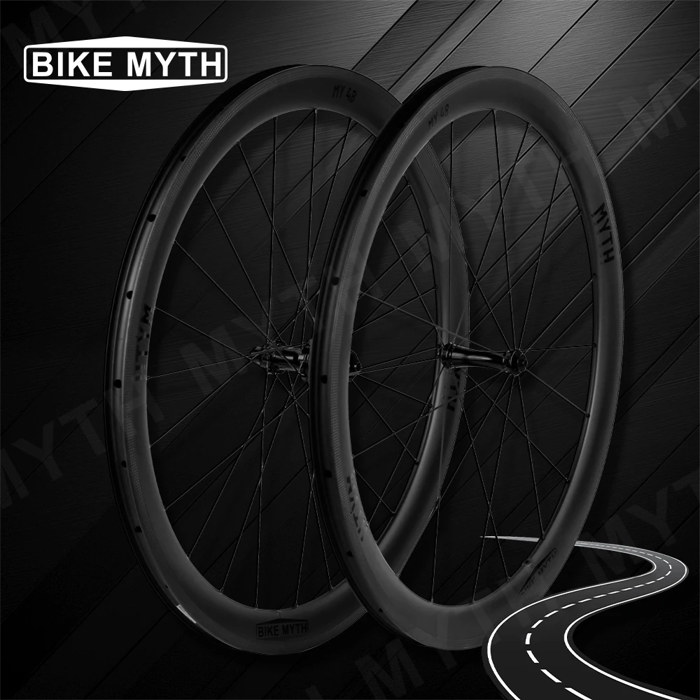 

BIKE MYTH 48mm Carbon Wheelset Rim Brake V Brake 35mm 48mm 60mm 80mm Clincher Wheelset T700 T800 Ratchet System Hub 1420g Only