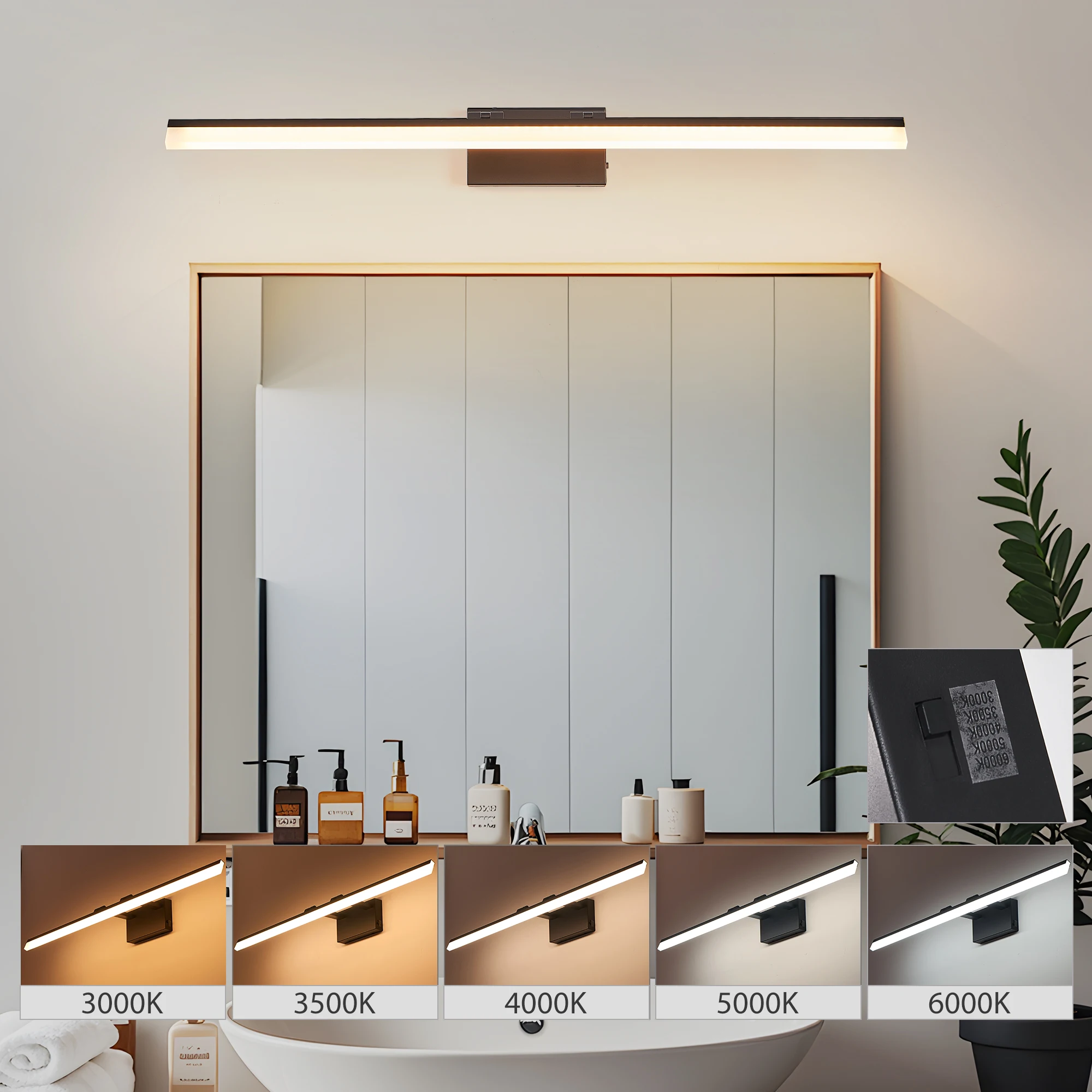 

39 Inch Modern LED Bathroom Vanity Light - Sleek Black Metal Wall Light for Mirror, Dressing Room or Sink Area