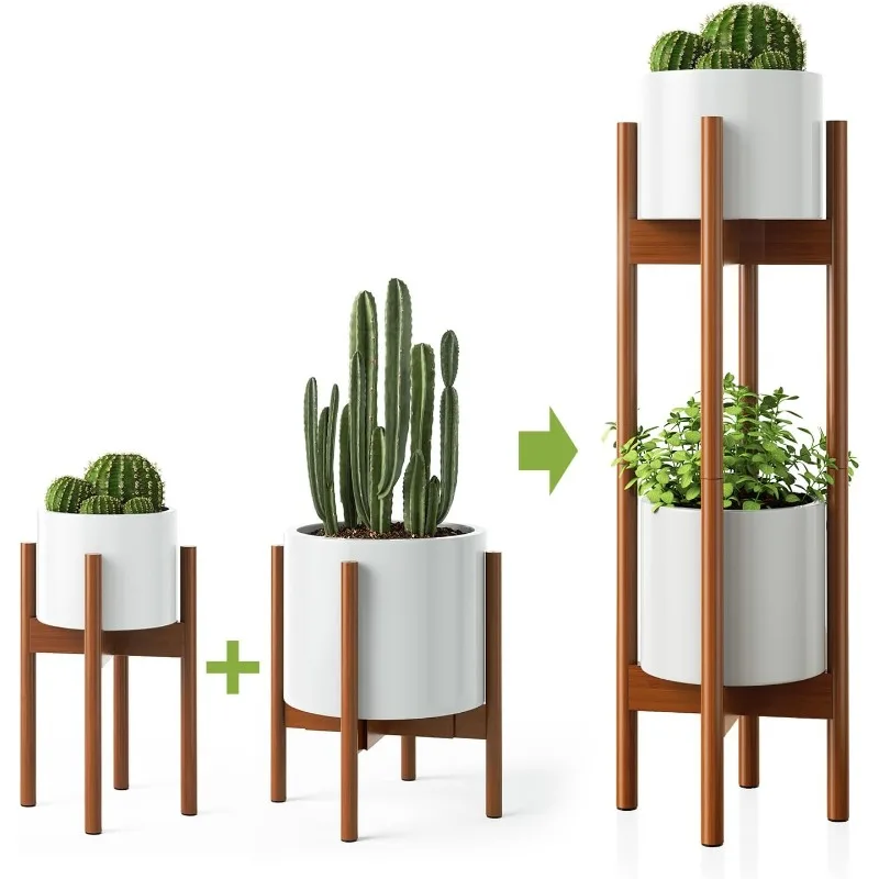 2 Pack Mid Century Modern Plant Stands with Adjustable Width 8