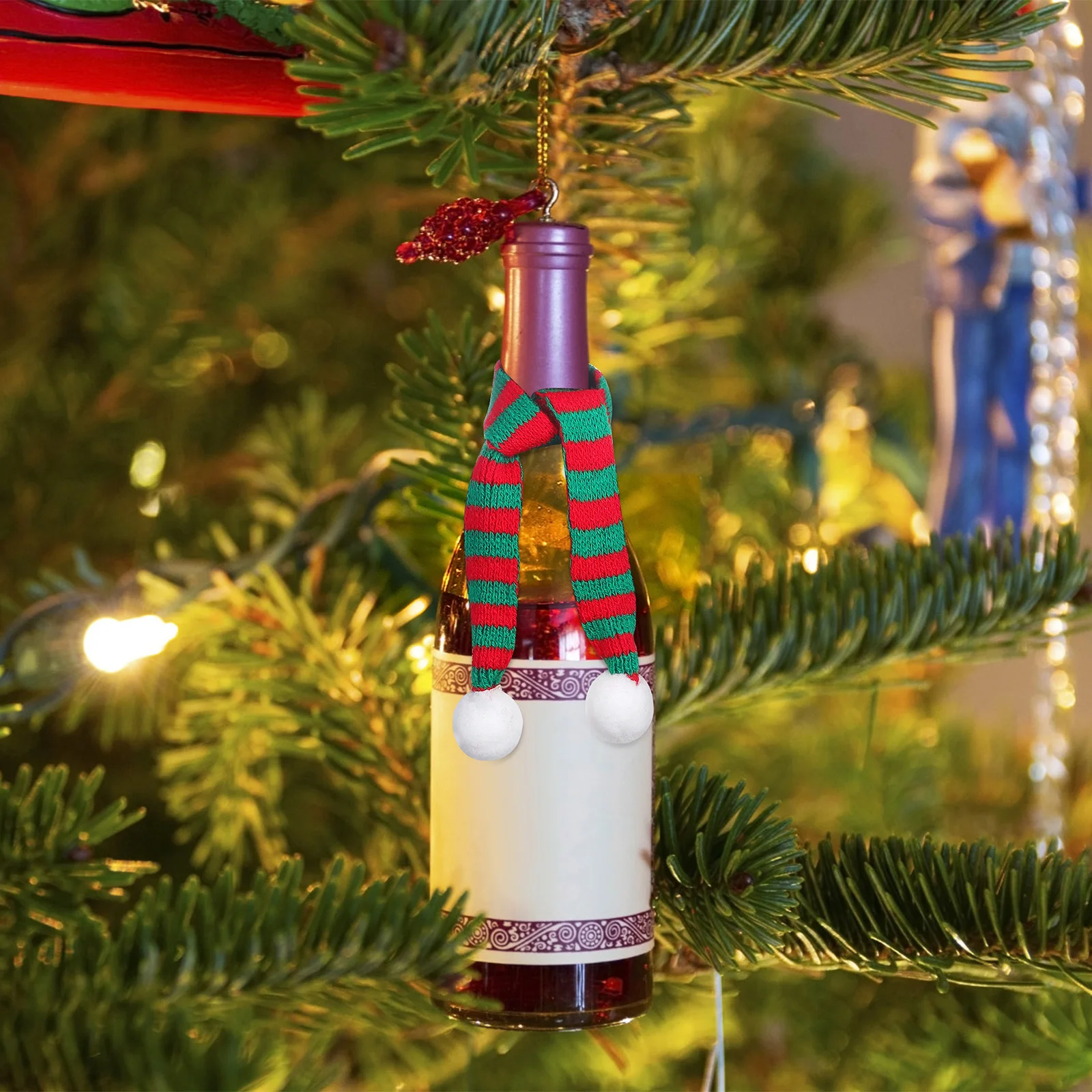 

5Pcs Christmas Decorative Scarves Striped Mini Scarves Red Green Knitted Neckerchief for Bottle Little Snowman Home Decoration