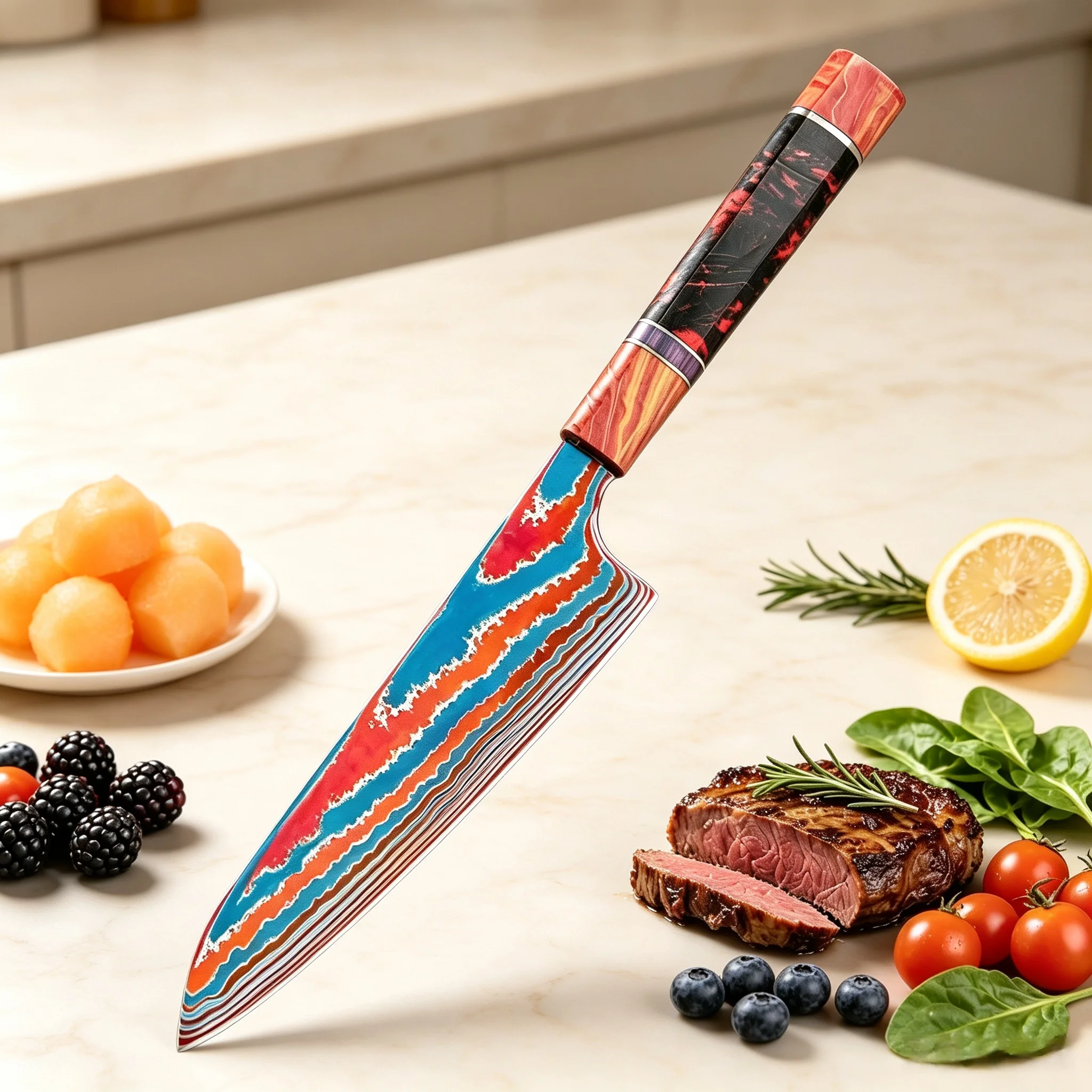 High End Titanium Damascus Chef Knife Cleaver Knife Cutting Knife Fruit Vegetable Beef Steak Slicing Knife Kitchen Essentials