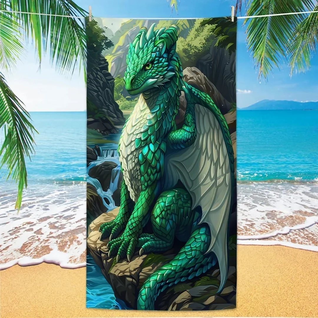 Dragon Pattern Beach Towel, Digital Printing Thin Quick-Dry Anti-Sand Microfiber Lightweight for Swim, Yoga, Travel, Gym, Gift