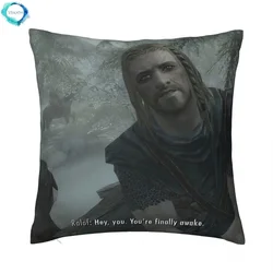 Hey You Youre Finally Awake Skyrim Meme Cushion Cover Designer Polyester Cushion Case Home Decor for Sofa Housse De Coussin