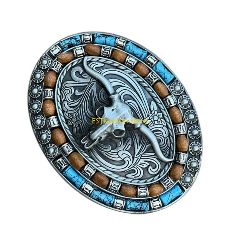 Y5GC الرجال الموضة حزام مشبك متعدد الألوان معدن الثور الجمجمة المراهقين روك حزام الخصر مشبك