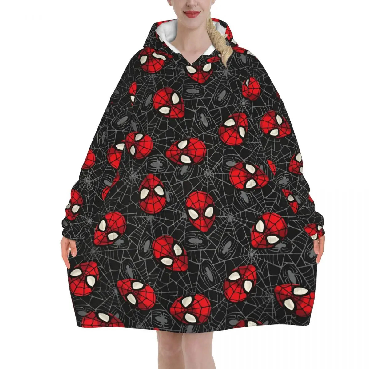 

Spider Man Spider-Man Wearable Blanket Hoodie for Women Men Warm Cozy Oversize Blanket Sweatshirt Thick Fleece Hooded Blanket